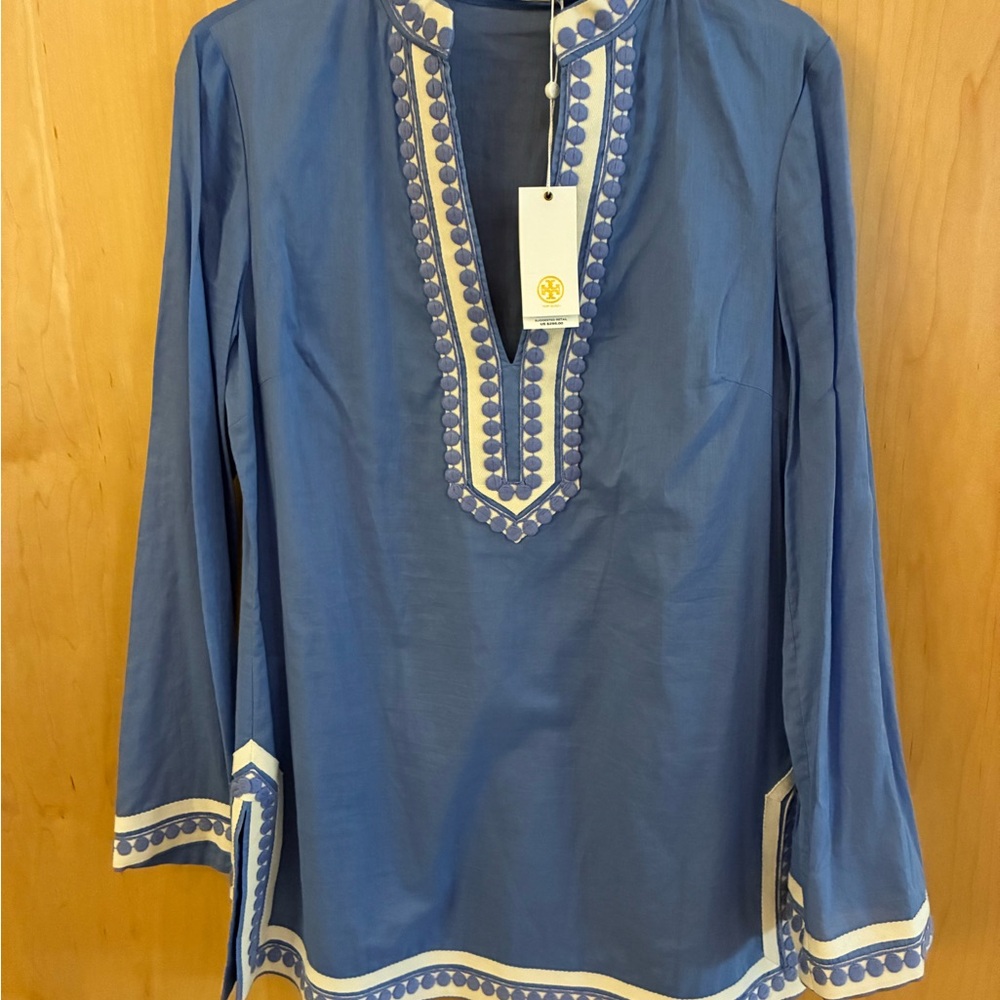 Tory Burch Blue Tunic with White Trim